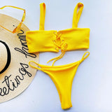 2025 Micro Bikinis Ribbed Bikini Set Women Sexy Swimsuit Mujer Bandeau Bikinis Lace Up Stylish Bathing Suit Wide Straps Swimwear