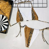 Splicing Leopard Mini Micro String Bikini Women Swimwear Female Swimsuit Two Pieces Bikini Set Halter Bather Bathing Suit Swim