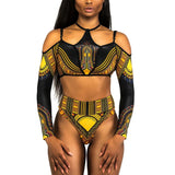 African Print High Waist Bikini Women Swimsuit Long Sleeve Swimwear Female Off Shoulder Two pieces Bikini set Bathing Suit Swim