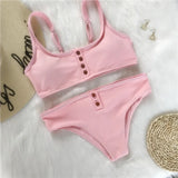 Sexy Sport Button Bikini 2025 Bandeau Swimwear Women Ribbed Swimsuit Female Two pieces bikini set Bathers Push Up Bathing Suit