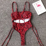 Splicing High Cut Out One Piece Swimsuit Women Tassel Swimwear Female Sexy Bathing Suit String Leopard Bikini 2025 Monokini Lady