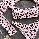 2025 Long Sleeve Neon Green Leopard Bikini Women Swimsuit Bikini Set Sexy Swimwear Female Brazilian Bathing Suit Swim Beach Wear