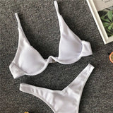 High Cut V-bar Underwired Bikini Women Swimsuit Female Micro Thong Swimwear Two-pieces Bikini Set Push Up Bathing Suit Swim Lady