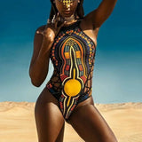 2025 African Dashiki Print One Piece Swimsuit Women High leg cut Swimwear Female Trikini Thong Monokini Brazilian Bathing Suit