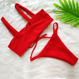 2025 Micro Bikinis Ribbed Bikini Set Women Sexy Swimsuit Mujer Bandeau Bikinis Lace Up Stylish Bathing Suit Wide Straps Swimwear