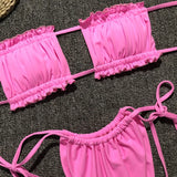 Tie Dye Pleated Ruffled Bikinis Bandeau Bikini Women Swimsuit Female Swimwear Two-pieces Bikini Set Hollow Out Bathing Suit Swim