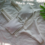 2025 Micro Bikinis Ribbed Bikini Set Women Sexy Swimsuit Mujer Bandeau Bikinis Lace Up Stylish Bathing Suit Wide Straps Swimwear