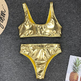 Sexy Shiny PU Leather Bikini Women 2025 Bikinis Bling Swimwear One Piece Swimsuit Female Monokini Bather Bathing Suit Swim Lady