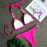 Halter Metal Chains Rhinestone Diamond Bikini Women Swimsuit Female Swimwear Two Pieces Bikini set Brazilian Bathing Suit Swim