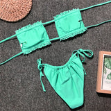 Tie Dye Pleated Ruffled Bikinis Bandeau Bikini Women Swimsuit Female Swimwear Two-pieces Bikini Set Hollow Out Bathing Suit Swim