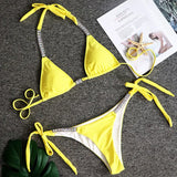 Sexy Halter Crystal Diamond Bikini 2025 Women Swimsuit Female Swimwear Two-pieces Bikini set Rhinestone Bather Bathing Suit Swim