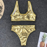 Sexy Shiny PU Leather Bikini Women 2025 Bikinis Bling Swimwear One Piece Swimsuit Female Monokini Bather Bathing Suit Swim Lady