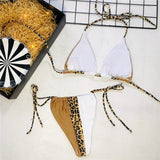 Splicing Leopard Mini Micro String Bikini Women Swimwear Female Swimsuit Two Pieces Bikini Set Halter Bather Bathing Suit Swim