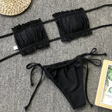 Tie Dye Pleated Ruffled Bikinis Bandeau Bikini Women Swimsuit Female Swimwear Two-pieces Bikini Set Hollow Out Bathing Suit Swim