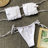 Tie Dye Pleated Ruffled Bikinis Bandeau Bikini Women Swimsuit Female Swimwear Two-pieces Bikini Set Hollow Out Bathing Suit Swim
