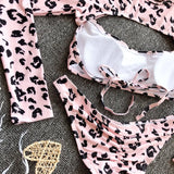 2025 Long Sleeve Neon Green Leopard Bikini Women Swimsuit Bikini Set Sexy Swimwear Female Brazilian Bathing Suit Swim Beach Wear