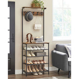 Modern Industrial Style Hall Tree Coat Rack Entryway Shoe Rack with 4 Shelves