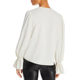 Aqua Long Sleeve V-Neck Top, US Small