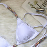 Sexy Halter Crystal Diamond Bikini 2025 Women Swimsuit Female Swimwear Two-pieces Bikini set Rhinestone Bather Bathing Suit Swim