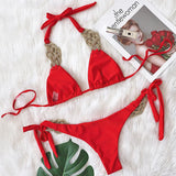 New Patchwork Halter Knitted Bikini Women Swimwear Female Swimsuit Two-pieces Bikini set Brazilian Bather Bathing Suit Swim Lady