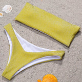 2025 Shiny Sparkling High Waist Bikini Women Bandeau Swimsuit Female Swimwear Two Pieces Bikini set High cut Bathing Suit Swim