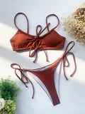 sexy solid ribbed bow tie bikinis sets two pieces hollow thong swimsuit bathing suit swimwear biquini bakini tankini