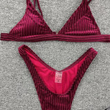 Ribbed Metallic Velvet Bikini Women Swimsuit Female Thong Swimwear Two Pieces Bikini Set High Cut Bathing Suit Swim Beachwear