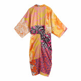 Foridol Paisley Print Batwing Sleeve Kimono Maxi Long Dress Floral Print Half Sleeve Boho Autumn Dress Orange Belt Slit Dress