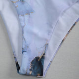 Marble Print V-Bar Underwired Bikini Women Swimsuit Female Swimwear Three-pieces Bikini Set Push Up Bathing Suit Beach Sarong
