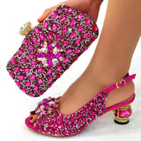 Doershow beautiful Italian Shoes And Bag Sets For Evening Party With Stones Italian Leather Handbags Match Bags! 1-1