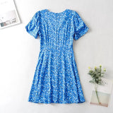 Foridol Blue Floral Print Summer Beach Dress Women Casual Holiday Short Sleeve Dress Boho Sundress Vestidos Fashion Clothes