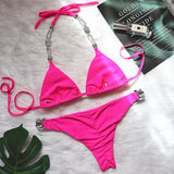 Halter Shiny Crystal Diamond Bikini Women Bandage Swimsuit Female Swimwear Rhinestone Bikini set Brazilian Bathing Suit Swim