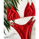 Sexy Halter Metal Chains Brazilian Bikini 2025 Women Swimsuit Female Swimwear Two Pieces Bikini Set Bathing Suit Swim Beach Wear
