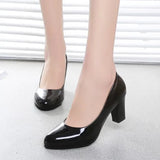 7CM professional shallow mouth single shoes female with round head slip black thick high heel ol work female shoes ert567