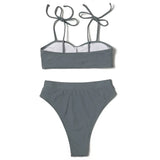 ZTVitality Solid Wrinkles High Waist Bikini 2022 New Padded Lace Up Swimsuit Sexy Swimwear Women Brazilian Bathing Suit Biquini