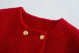 Foridol Double Breasted O Neck Short Blazer Skirt Sets Two Pieces Office Ladies Red Winter Thick Cozy Suits Elegant Blazer Top