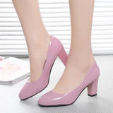7CM professional shallow mouth single shoes female with round head slip black thick high heel ol work female shoes ert567