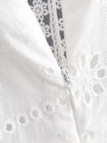 Foridol Waist Hollow Out V Neck Backless White Lace Party Dress Christmas Vestido Robe Ruffled Cotton Long Sleeve Autumn Dress