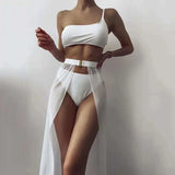 New One shoulder Bikini 2025 Female Swimsuit Women Swimwear Three-pieces Bikini set Mesh Long Skirt Beach wear Bathing Suit Swim