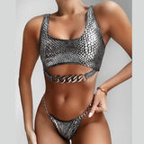 High Cut Metal Chains Bikini Women Swimsuit Female Swimwear Two Pieces Bikini Set Snake Skin Bather Bathing Suit Swim Beach Wear