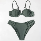 ZTVitality Solid Swimwear Women 2025 Newest Push Up Sexy Bikini Padded Bra Underwire Mid Waist Folds Swimsuit Brazilian Biquini