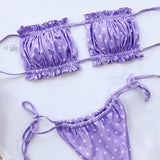 Tie Dye Pleated Ruffled Bikinis Bandeau Bikini Women Swimsuit Female Swimwear Two-pieces Bikini Set Hollow Out Bathing Suit Swim