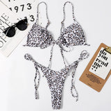 Sexy Printed Ruffled Frilled Thong Bikini Women Swimwear Female Swimsuit Two Pieces Bikini set Micro String Bathing Suit Swim