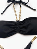 New Halter Ribbed Brazilian Bikini Female Swimsuit Women Swimwear Two pieces Bikini set Metal Chains Bather Bathing Suit Swim