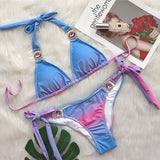 Sexy Leopard Crystal Diamond Bikini 2025 Women Swimsuit Female Halter Swimwear Two Pieces Bikini set Brazilian Bathing Suit Swim
