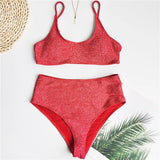 2025 Glitter Sparkling Female Swimsuit High Waist Bikini Women Swimwear Two Pieces Bikini Set Wrinkled Bandeau Bathing Suit Swim
