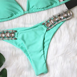 Halter Shiny Crystal Diamond Bikini Women Bandage Swimsuit Female Swimwear Rhinestone Bikini set Brazilian Bathing Suit Swim