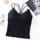 Summer Tank Top Women Crop Tops Sexy Lingerie Beauty Back Seamless Underwear Lace Bralette Camis Female Padded Camisole Femme