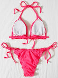 Halter String Ruffled Frilled Bikini 2026 Women Swimsuit Female Swimwear Two Pieces Bikini Set Padded Bather Bathing Suit Swim