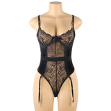Black Mesh Chain Suspender Bodysuit for Women Sheer Teddy Lingerie Underwire Open Crotch Adjustable Straps with Garter Belt Neck